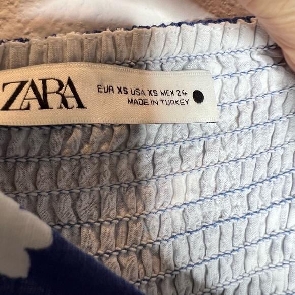 Zara Floral Blue White Cotton Maxi Summer Dress - Picture 13 of 13